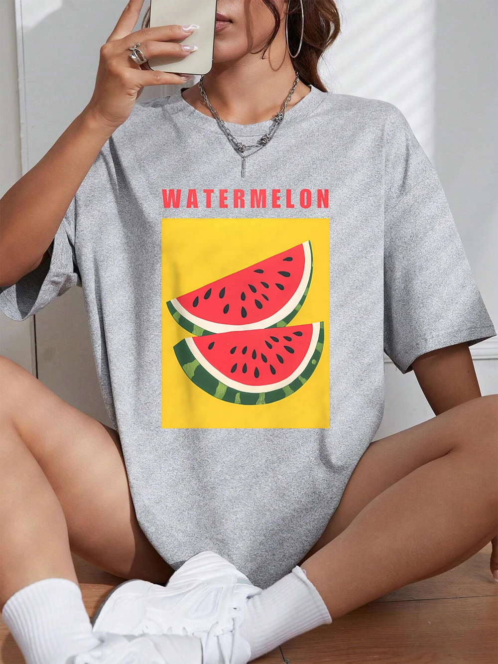 Summer Watermelon Fruits Prints T-Shirt Cotton Womens Casual Short Sleeve Comfortable Loose O-Neck Tops All-Match Womans Clothes
Summer Watermelon Fruits Prints T-Shirt Cotton Womens Casual Short Sleeve Comfortable Loose O-Neck Tops All-Match Womans Clothes