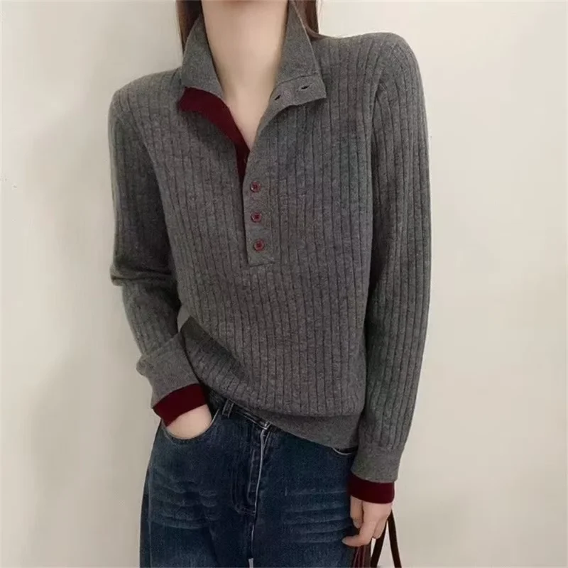 New Shirt Autumn Winter Women Vintage Winter Casual Black Gray Patchwork Button Collar Two-piece Base Knitted Pullover Top
New Shirt Autumn Winter Women Vintage Winter Casual Black Gray Patchwork Button Collar Two-piece Base Knitted Pullover Top