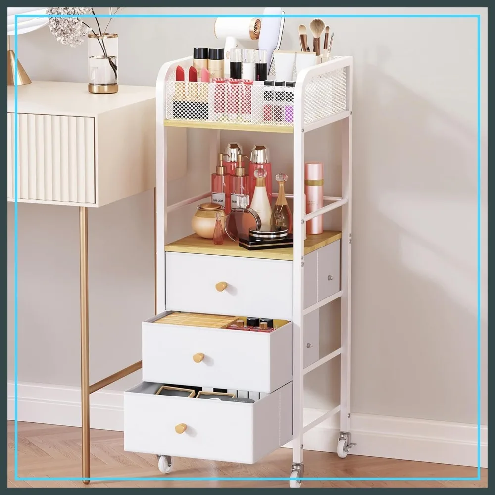 Rolling Makeup Cart Organizer - 3 Drawer Floor Storage for Skincare, Cosmetics, Nail Polish, Hair Tools, Vanity Display
Rolling Makeup Cart Organizer - 3 Drawer Floor Storage for Skincare, Cosmetics, Nail Polish, Hair Tools, Vanity Display