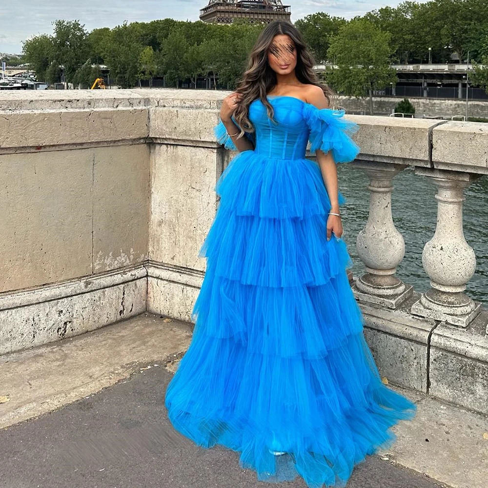 CustomizedElegant Blue Tiered Tulle Off the Shoulder Evening Dresses Formal Strapless Sweep Train Sleeveless Floor Length Vestid
CustomizedElegant Blue Tiered Tulle Off the Shoulder Evening Dresses Formal Strapless Sweep Train Sleeveless Floor Length Vestid