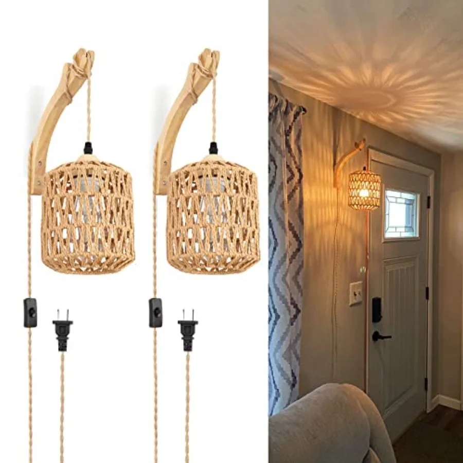 Frideko Plug in Wall Sconces Set of Two Hand Woven Lamp with Cord Rattan Lights Farmhouse Sconce Mounted Light Boho Lighting fo
Frideko Plug in Wall Sconces Set of Two Hand Woven Lamp with Cord Rattan Lights Farmhouse Sconce Mounted Light Boho Lighting fo