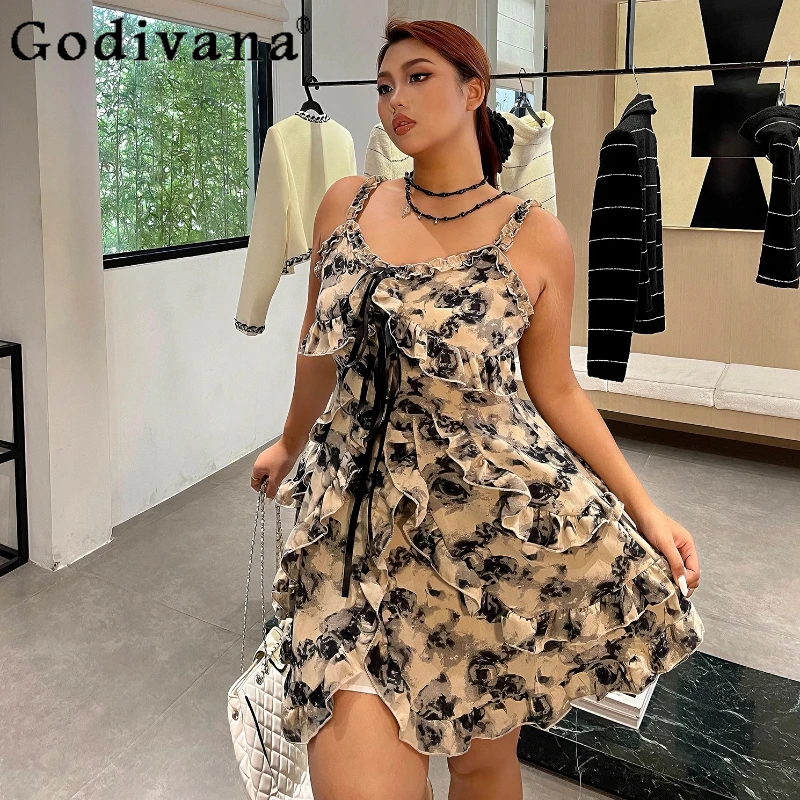 Women's Summer New Large Size Slim Sexy Printed Suspender Dress Elegant V-neck High Waist A-line Ruffles Splicing Short Dresses
Women's Summer New Large Size Slim Sexy Printed Suspender Dress Elegant V-neck High Waist A-line Ruffles Splicing Short Dresses