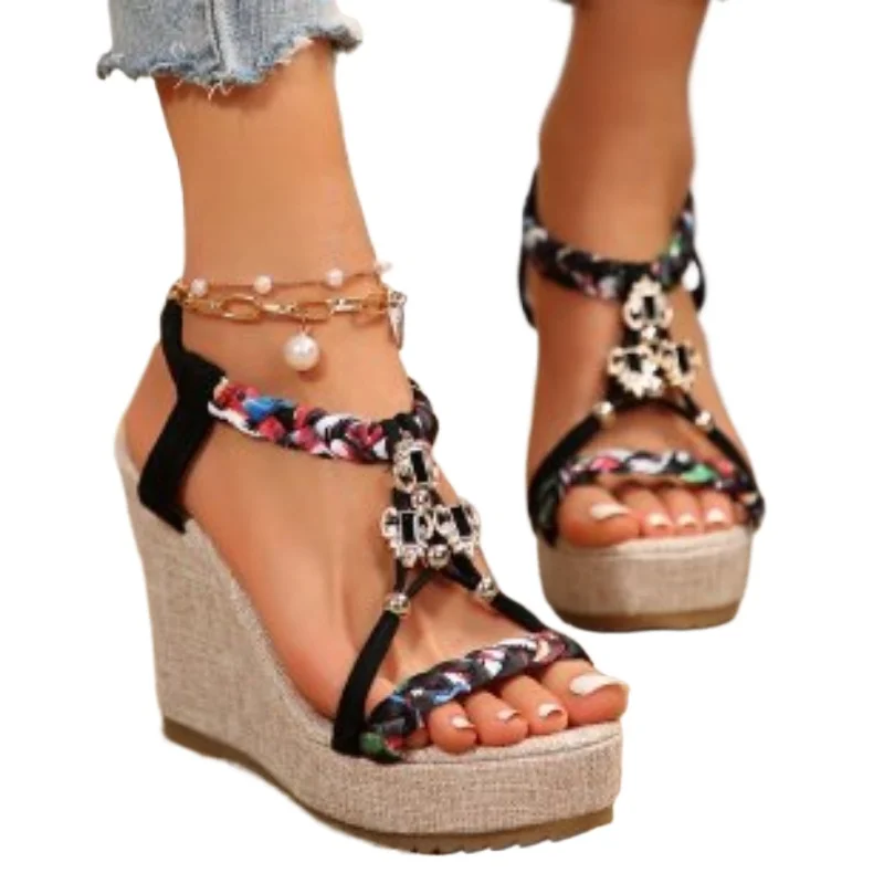 Summer Sandals Women's Open Toed Fish Mouth Sandals Knitted Elastic Belt Slope Heel Thick Bottom High Heel Sandals Eleven Styles
Summer Sandals Women's Open Toed Fish Mouth Sandals Knitted Elastic Belt Slope Heel Thick Bottom High Heel Sandals Eleven Styles