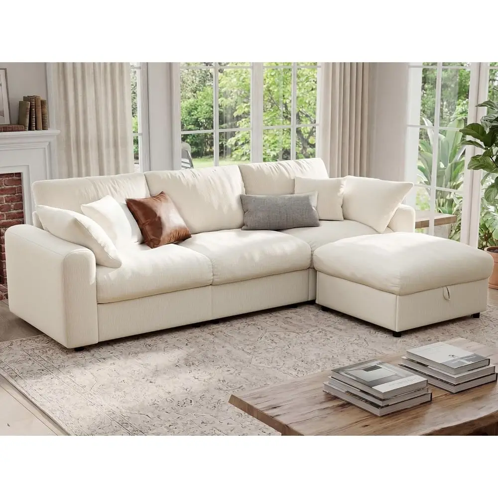 Large 110 L-Shaped Sectional Sofa with Deep Seating, Throw Pillows, and Storage Ottoman, Beige
Large 110 L-Shaped Sectional Sofa with Deep Seating, Throw Pillows, and Storage Ottoman, Beige