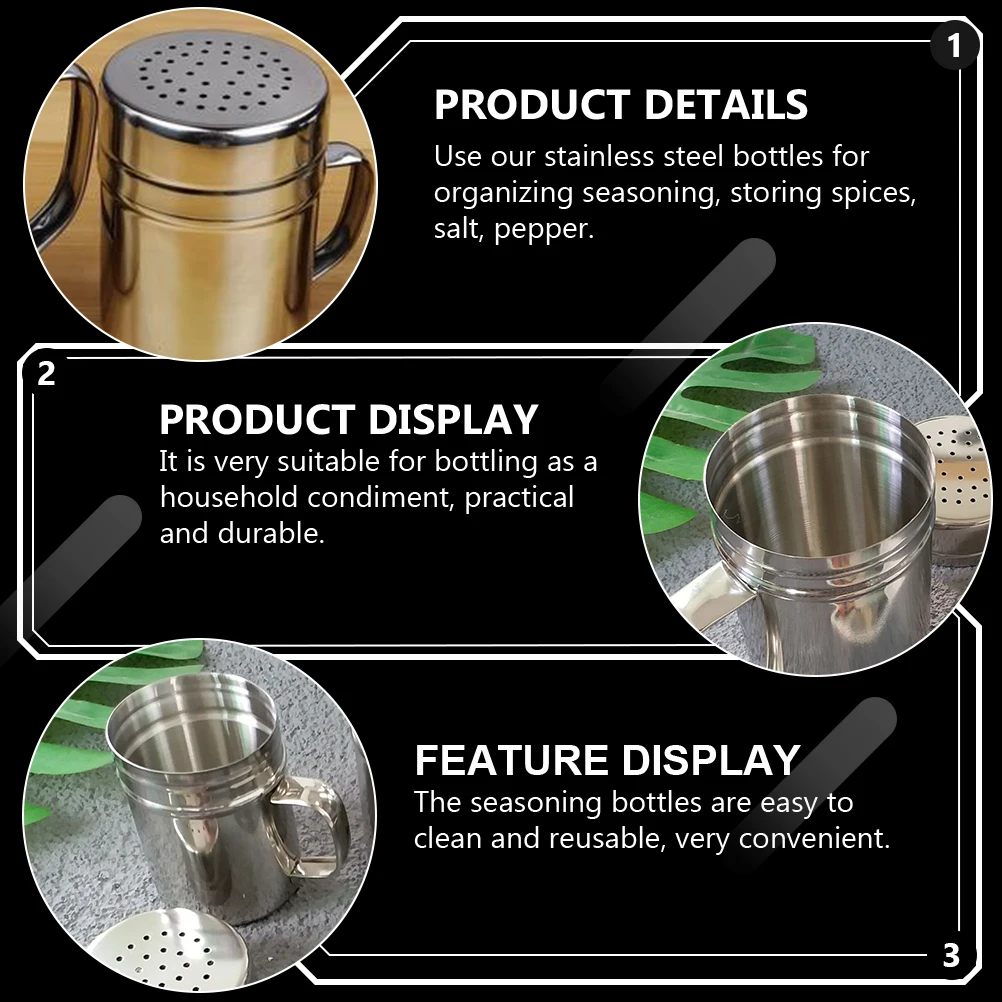 2 Pcs Salt Shaker Stainless Steel Seasoning Jar Container with Lid Cover Bottles Handle
2 Pcs Salt Shaker Stainless Steel Seasoning Jar Container with Lid Cover Bottles Handle