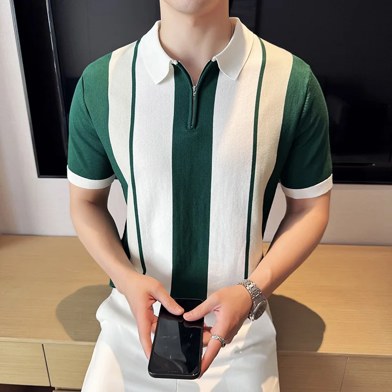 New Style Men's Striped Short-sleeved Knitted Polo Shirts Male Slim Fit Fashion Men's Clothing Base Shirt Tops 4XL-M
New Style Men's Striped Short-sleeved Knitted Polo Shirts Male Slim Fit Fashion Men's Clothing Base Shirt Tops 4XL-M