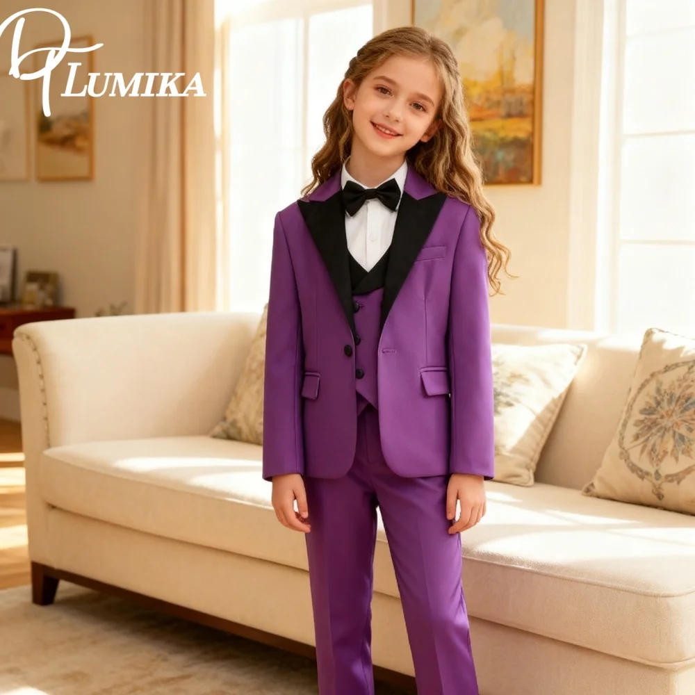 Girls Purple 4 Piece Slim Tuxedo Set Jacket Vest Pants Bow Tie Christmas Wedding Performance Formalwear for Kids Teens Ages 2-16
Girls Purple 4 Piece Slim Tuxedo Set Jacket Vest Pants Bow Tie Christmas Wedding Performance Formalwear for Kids Teens Ages 2-16
