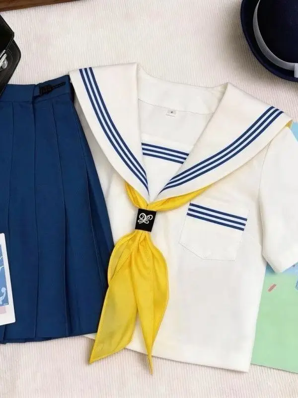 Original Blue Sailor Suit Set for Women Naval Collar College Style White Japanese Style Short Sleeve Button up Breathable
Original Blue Sailor Suit Set for Women Naval Collar College Style White Japanese Style Short Sleeve Button up Breathable