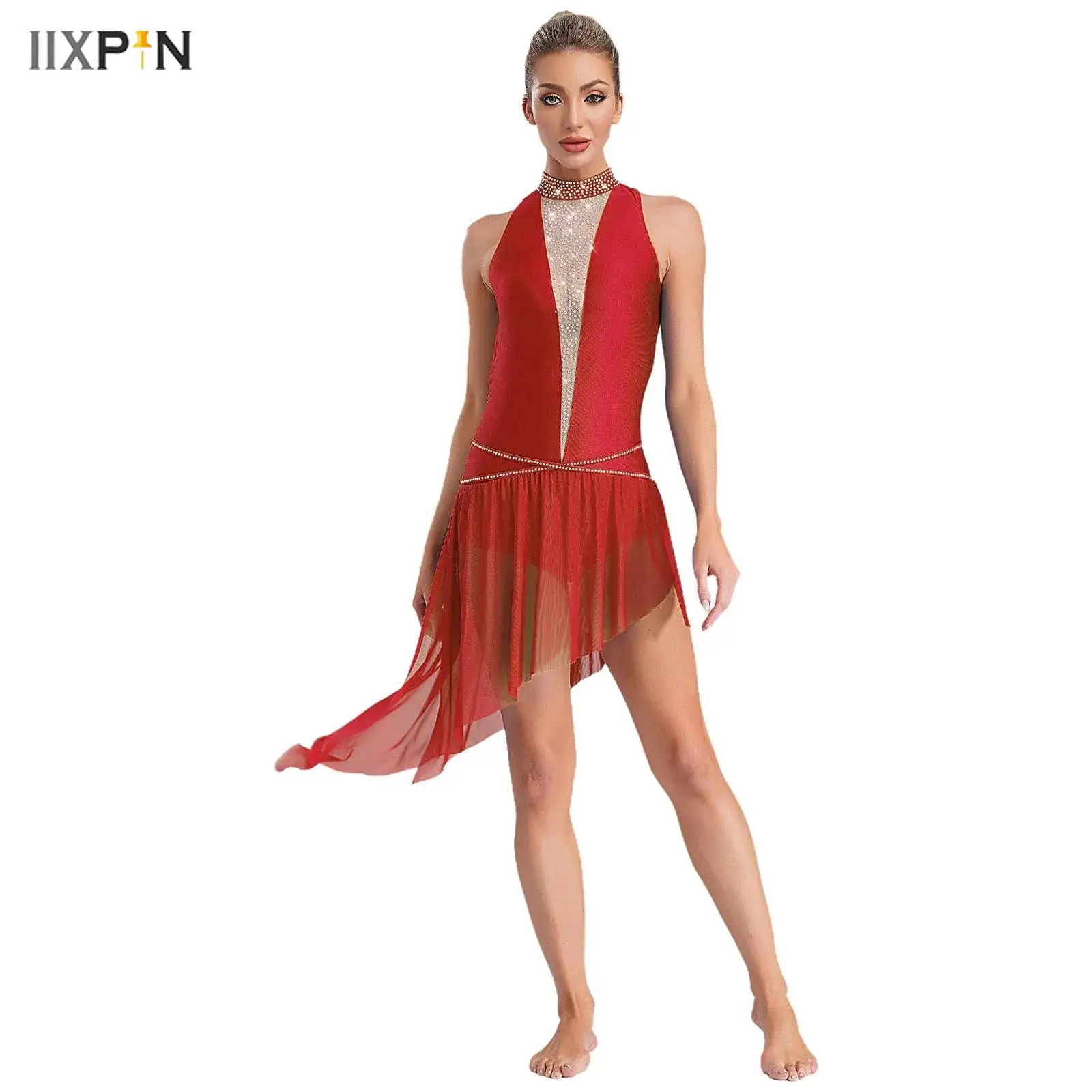 Womens Lyrical Dance Dress Sleeveless Sparkling Rhinestones Sides Split Asymmetrical Dress Gymnastics Figure Skating Performance
Womens Lyrical Dance Dress Sleeveless Sparkling Rhinestones Sides Split Asymmetrical Dress Gymnastics Figure Skating Performance