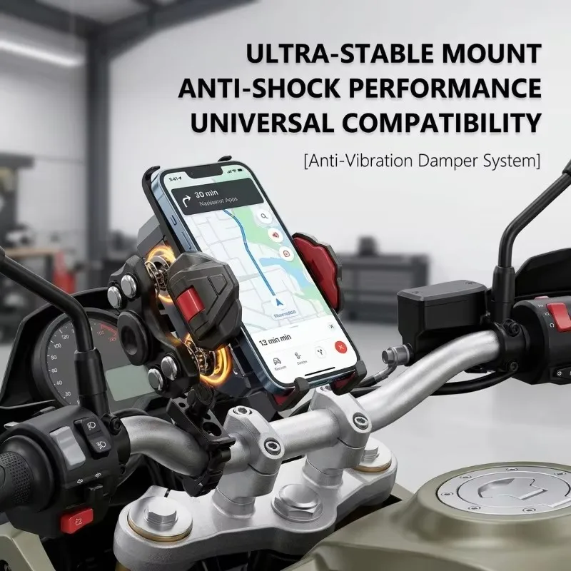 Motorcycle Phone Mount Anti-Vibration Scooter E Bike Cell Phone Holder Bicycle Mobil Stand Anti-Shock Aluminum 360 Rotation
Motorcycle Phone Mount Anti-Vibration Scooter E Bike Cell Phone Holder Bicycle Mobil Stand Anti-Shock Aluminum 360 Rotation