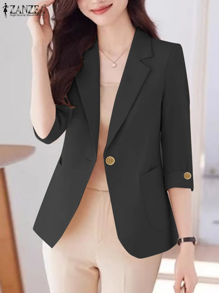 ZANZEA Elegant Lapel Neck 3/4 Sleeve Women Blazer Spring OL Work Suits Coats Summer Buttons Down Blazer Solid Thin Tops Oversize
ZANZEA Elegant Lapel Neck 3/4 Sleeve Women Blazer Spring OL Work Suits Coats Summer Buttons Down Blazer Solid Thin Tops Oversize