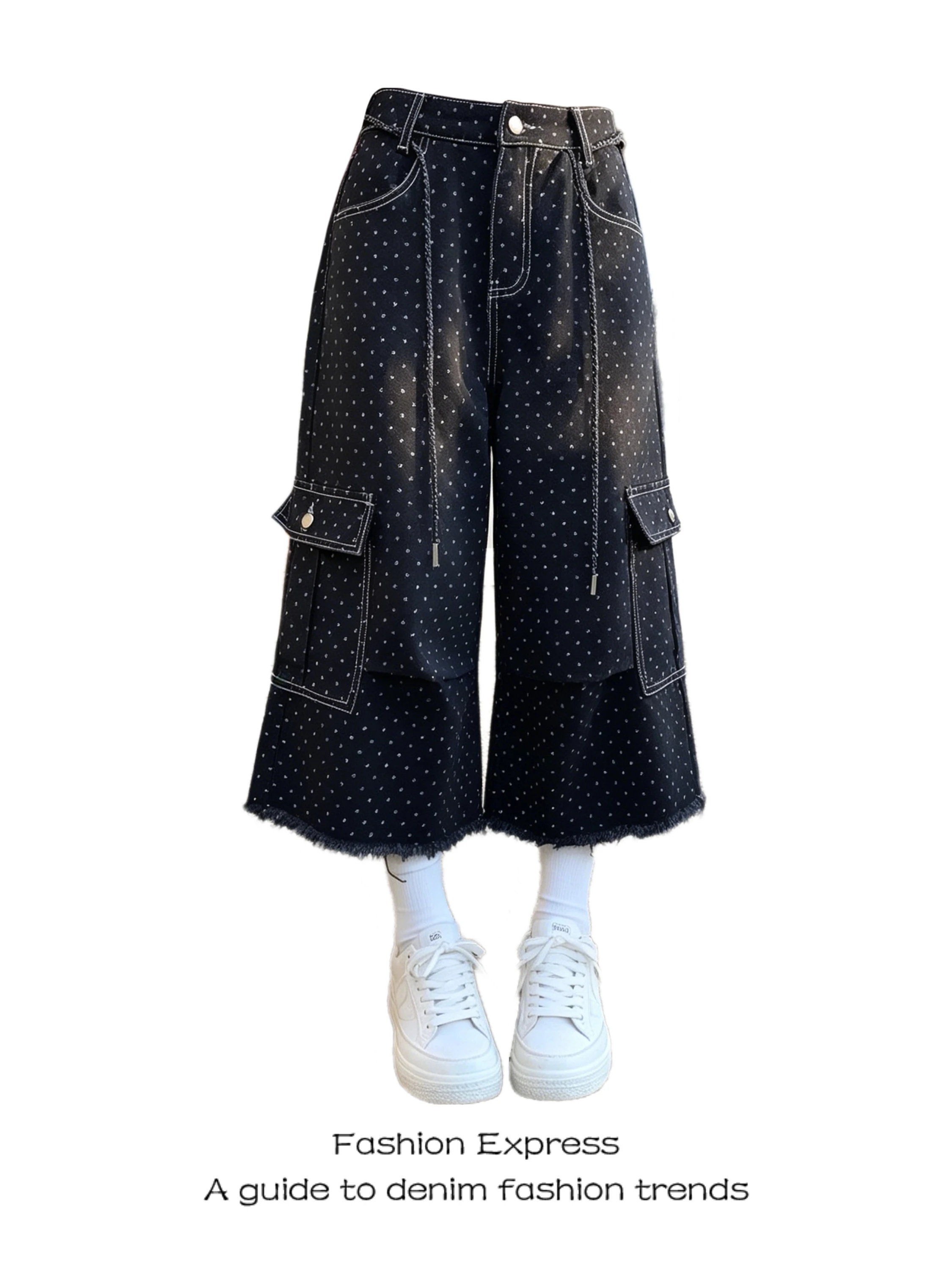 High Waist Polka Dot Denim Pants Women's New Style Workwear Wide Leg Pocket Detail Casual Trousers Spring Summer Autumn
High Waist Polka Dot Denim Pants Women's New Style Workwear Wide Leg Pocket Detail Casual Trousers Spring Summer Autumn