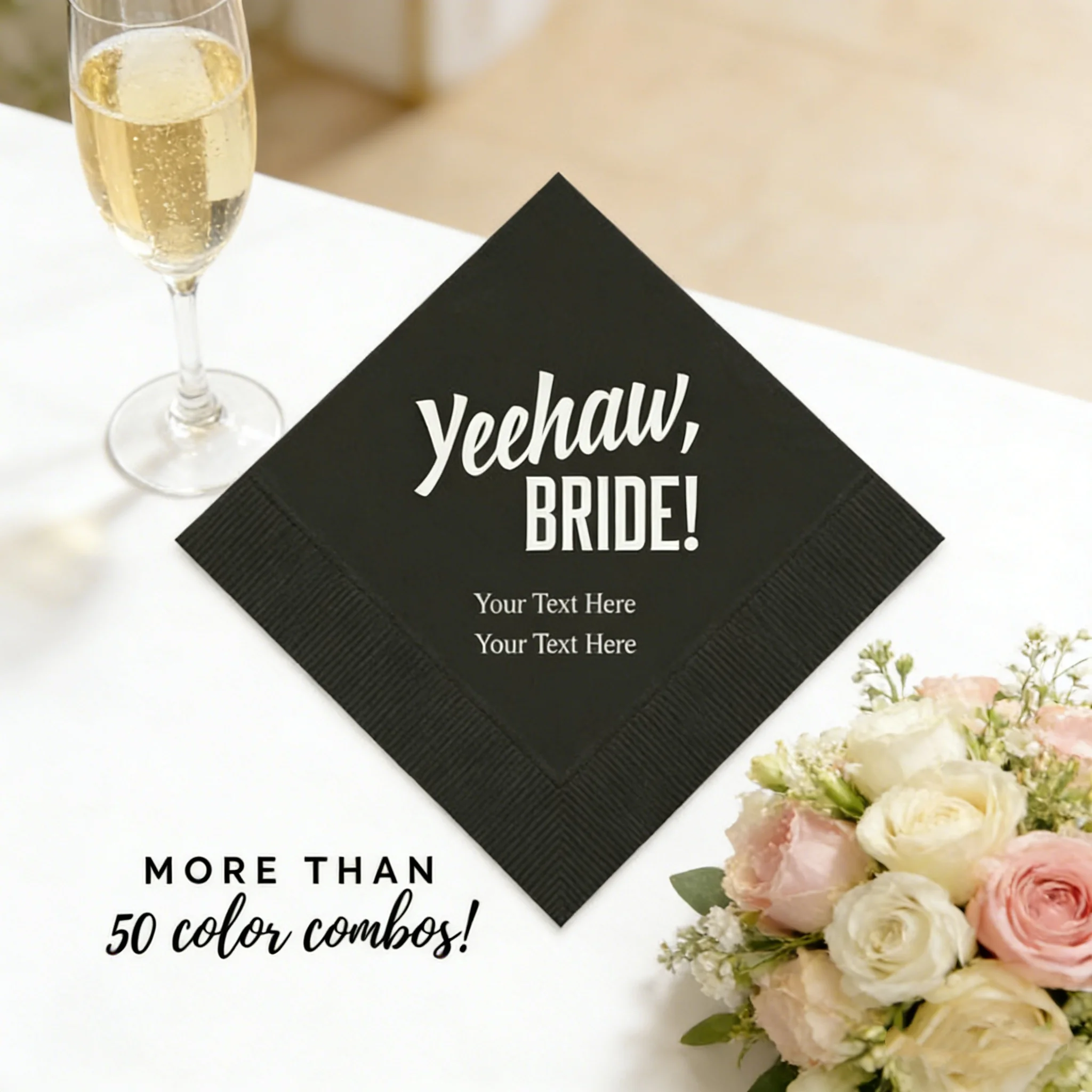 50pcs Personalized Western Bachelorette Napkins, Yeehaw Bride Custom Printed Cocktail Napkins for Bridal Shower Party Supplies
50pcs Personalized Western Bachelorette Napkins, Yeehaw Bride Custom Printed Cocktail Napkins for Bridal Shower Party Supplies