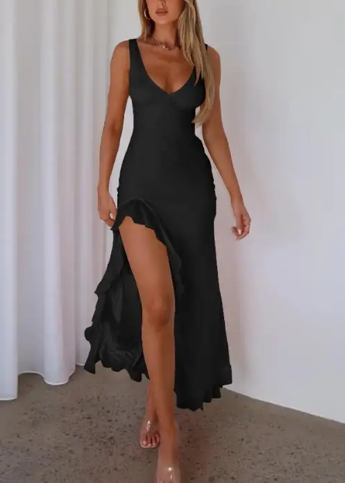 Women Dresses 2026 Summer New Solid Color Fashion V-Neck Sleeveless Ruffle Design Split Sexy Backless Slim Fit Long Dress
Women Dresses 2026 Summer New Solid Color Fashion V-Neck Sleeveless Ruffle Design Split Sexy Backless Slim Fit Long Dress