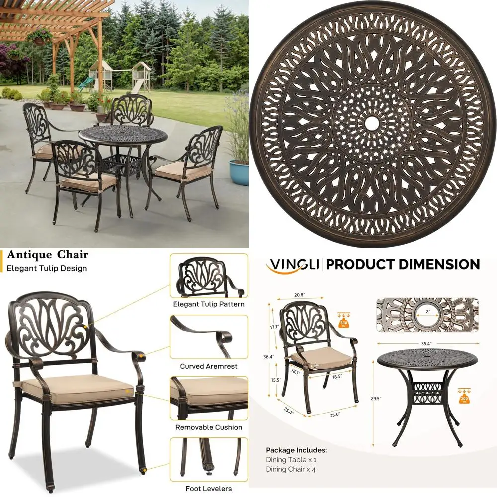 Round Outdoor Patio Dining Set with Weather-Resistant Table and Cushioned Chairs, Including Umbrella Hole for Backyard or Poolsi
Round Outdoor Patio Dining Set with Weather-Resistant Table and Cushioned Chairs, Including Umbrella Hole for Backyard or Poolsi