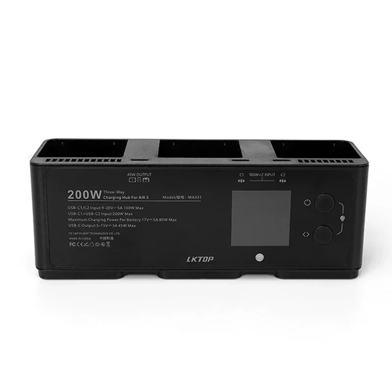 LKTOP 200W For DJI Air 3S/Air 3 Battery Charging Hub Rapid Charger for Charging 3 Batteries Simultaneously
LKTOP 200W For DJI Air 3S/Air 3 Battery Charging Hub Rapid Charger for Charging 3 Batteries Simultaneously