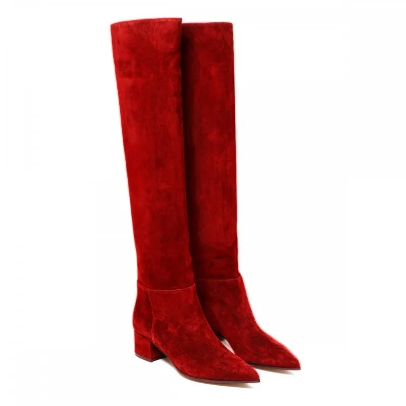 Women's Red Suede 4.5cm Square Heel Large Size Knee High Boots, Pointed Toe High Heels Fashion Runway Shoes Red Wedding Shoes
Women's Red Suede 4.5cm Square Heel Large Size Knee High Boots, Pointed Toe High Heels Fashion Runway Shoes Red Wedding Shoes