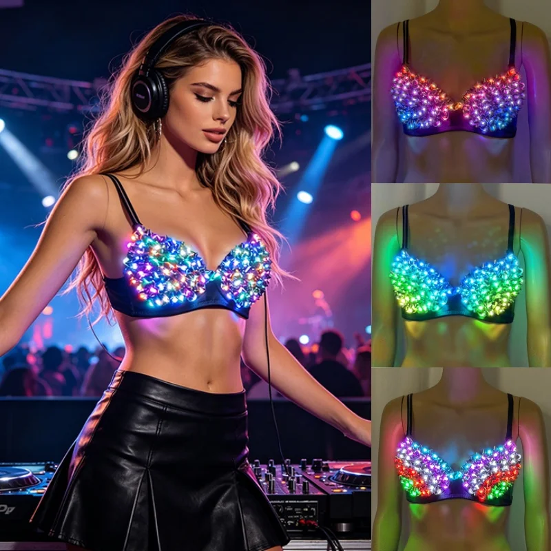 Sexy LED Light Up Bra Rivet Decor Punk LED Bra Women DJ Nightclub Bar Dance Show Wear Stage Performance Glow Lingerie Costume
Sexy LED Light Up Bra Rivet Decor Punk LED Bra Women DJ Nightclub Bar Dance Show Wear Stage Performance Glow Lingerie Costume