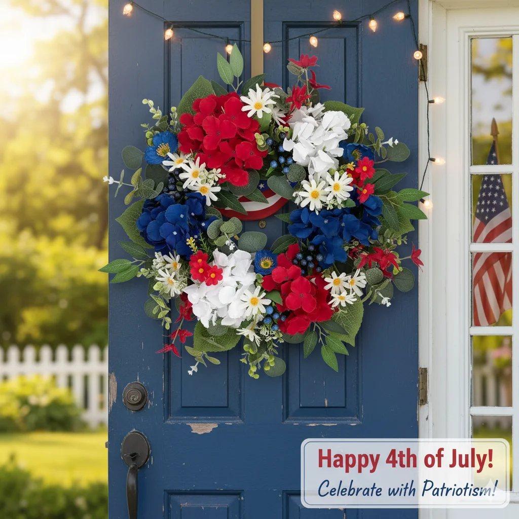 Red White Blue Patriotic Wreath with Artificial Hydrangea Daisy Reusable Front Door Decoration for Independence Day Porch
Red White Blue Patriotic Wreath with Artificial Hydrangea Daisy Reusable Front Door Decoration for Independence Day Porch