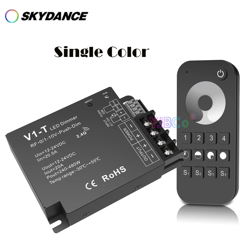 V1-T 12V-24V 20A CV Single color Dimmer Push-Dim Controller Auto-transmitting/Synchronize RT6 4 Zones RF Dimming Remote Control
V1-T 12V-24V 20A CV Single color Dimmer Push-Dim Controller Auto-transmitting/Synchronize RT6 4 Zones RF Dimming Remote Control
