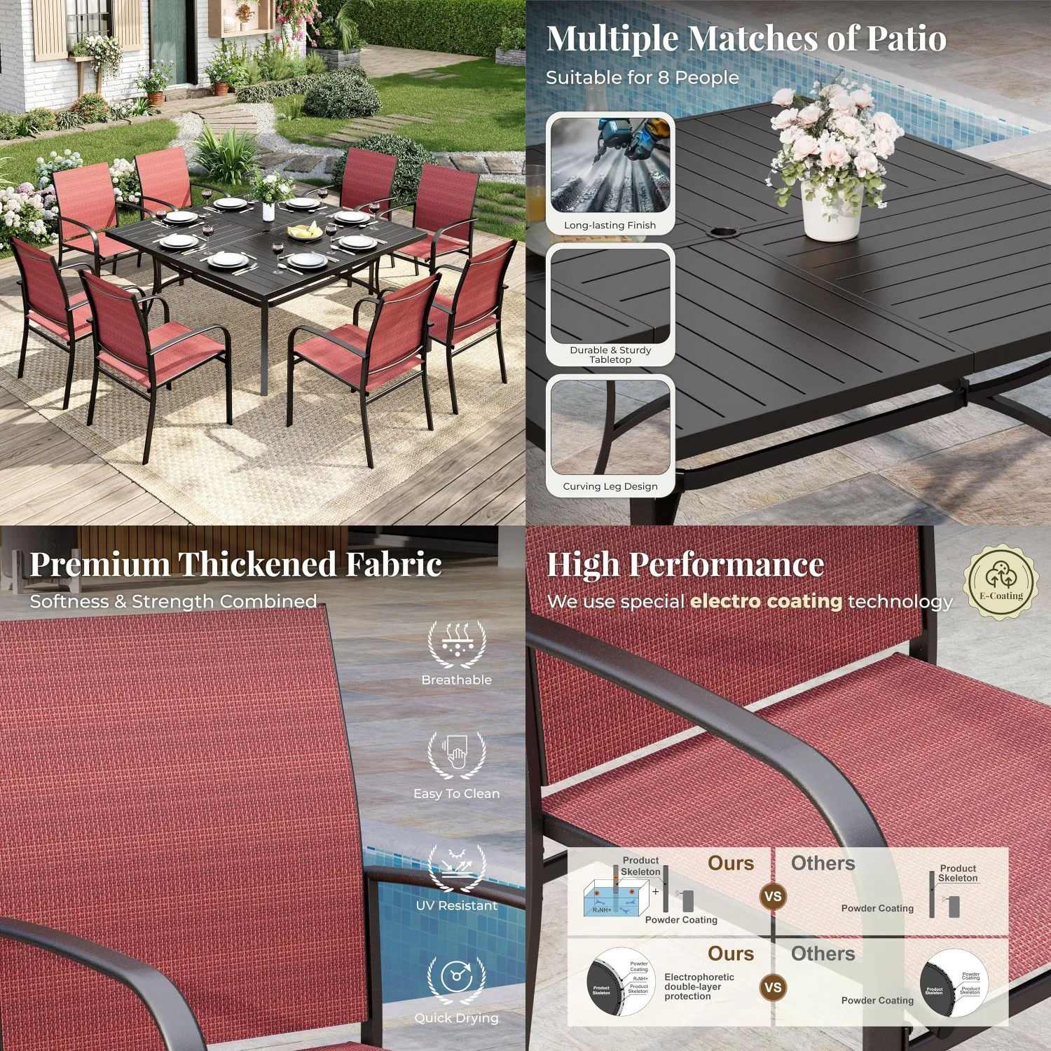 9 Piece Patio Dining Set,8 Textilene Chairs & Square Table with Umbrella Hole,Deck Backyard Lawn Poolside,Customized
9 Piece Patio Dining Set,8 Textilene Chairs & Square Table with Umbrella Hole,Deck Backyard Lawn Poolside,Customized