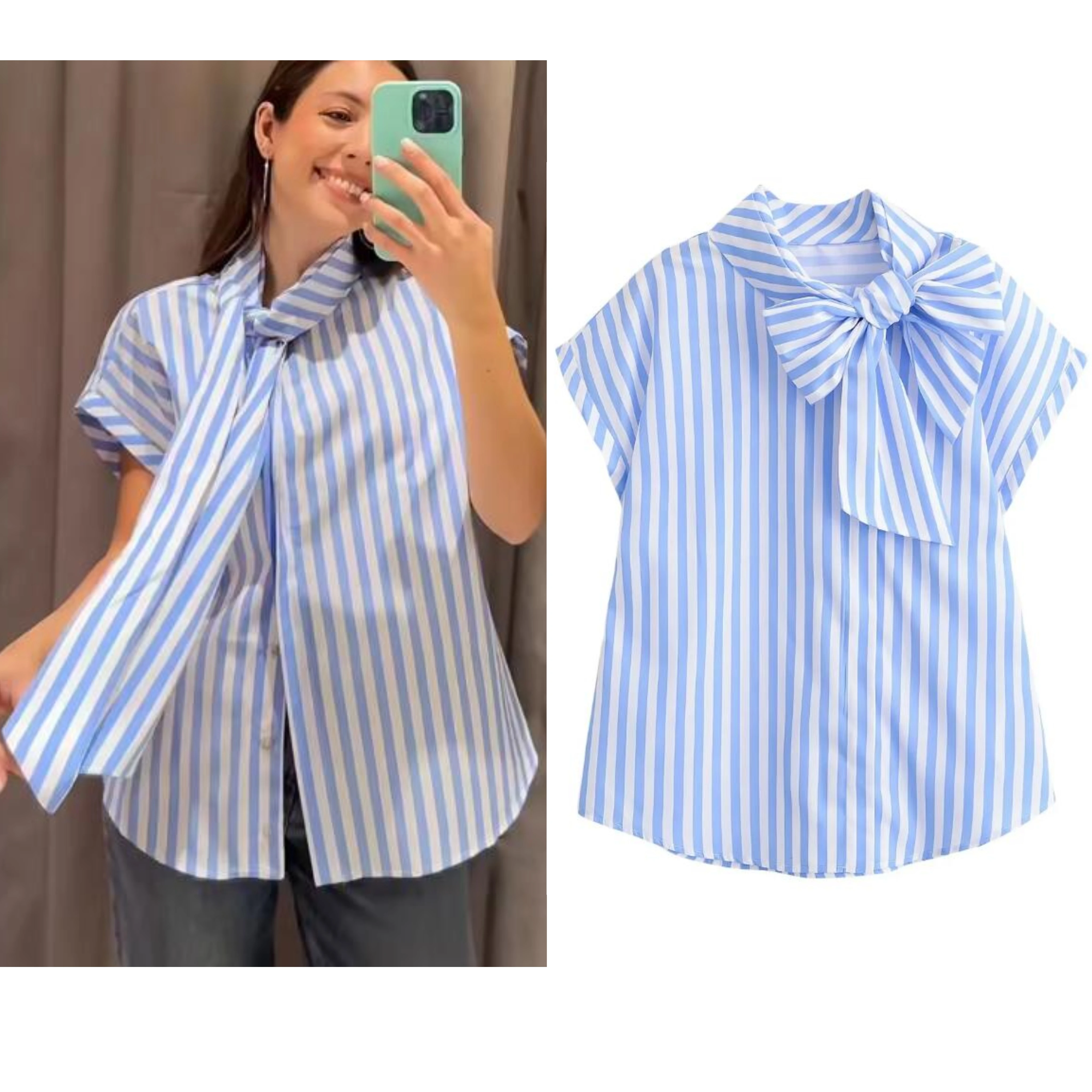 Women's Striped Shirts 2026 Summer Fashion High Neck With Bow Short Sleeve Blouses Casual Female Loose Buttons Tops
Women's Striped Shirts 2026 Summer Fashion High Neck With Bow Short Sleeve Blouses Casual Female Loose Buttons Tops