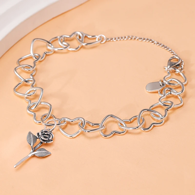 Genuine 925 sterling silver heart-shaped bracelet set with vintage rose pendant series bracelet
Genuine 925 sterling silver heart-shaped bracelet set with vintage rose pendant series bracelet
