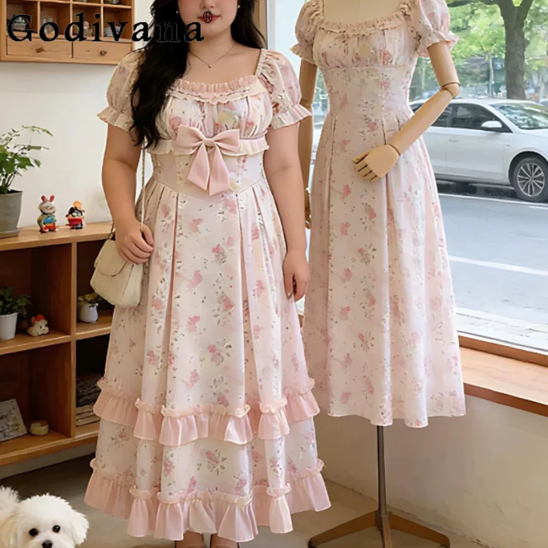 Large Size Sweet Bow Elegant Square Neck Long Dress Women 2026 Summer New Age-reducing Pink Floral Short Sleeve Princess Dresses
Large Size Sweet Bow Elegant Square Neck Long Dress Women 2026 Summer New Age-reducing Pink Floral Short Sleeve Princess Dresses