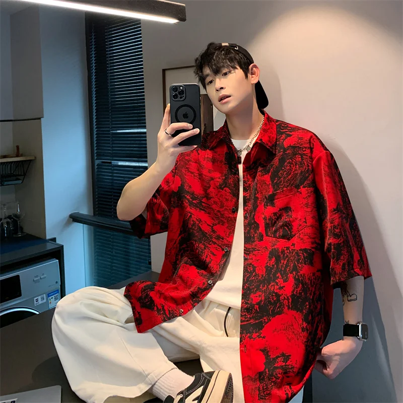 Fashion Thin Ice Silk Floral Shirt for Men Summer Loose Casual Short Sleeve Shirts Man Trendy Hip Hop Half Sleeved Blouses Boys
Fashion Thin Ice Silk Floral Shirt for Men Summer Loose Casual Short Sleeve Shirts Man Trendy Hip Hop Half Sleeved Blouses Boys