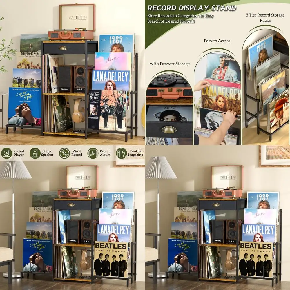 Vinyl Record Storage Stand with 8-Tier Display Shelf, Holds Up to 200 Albums, Compact Record Player Table for Home Entertainment
Vinyl Record Storage Stand with 8-Tier Display Shelf, Holds Up to 200 Albums, Compact Record Player Table for Home Entertainment