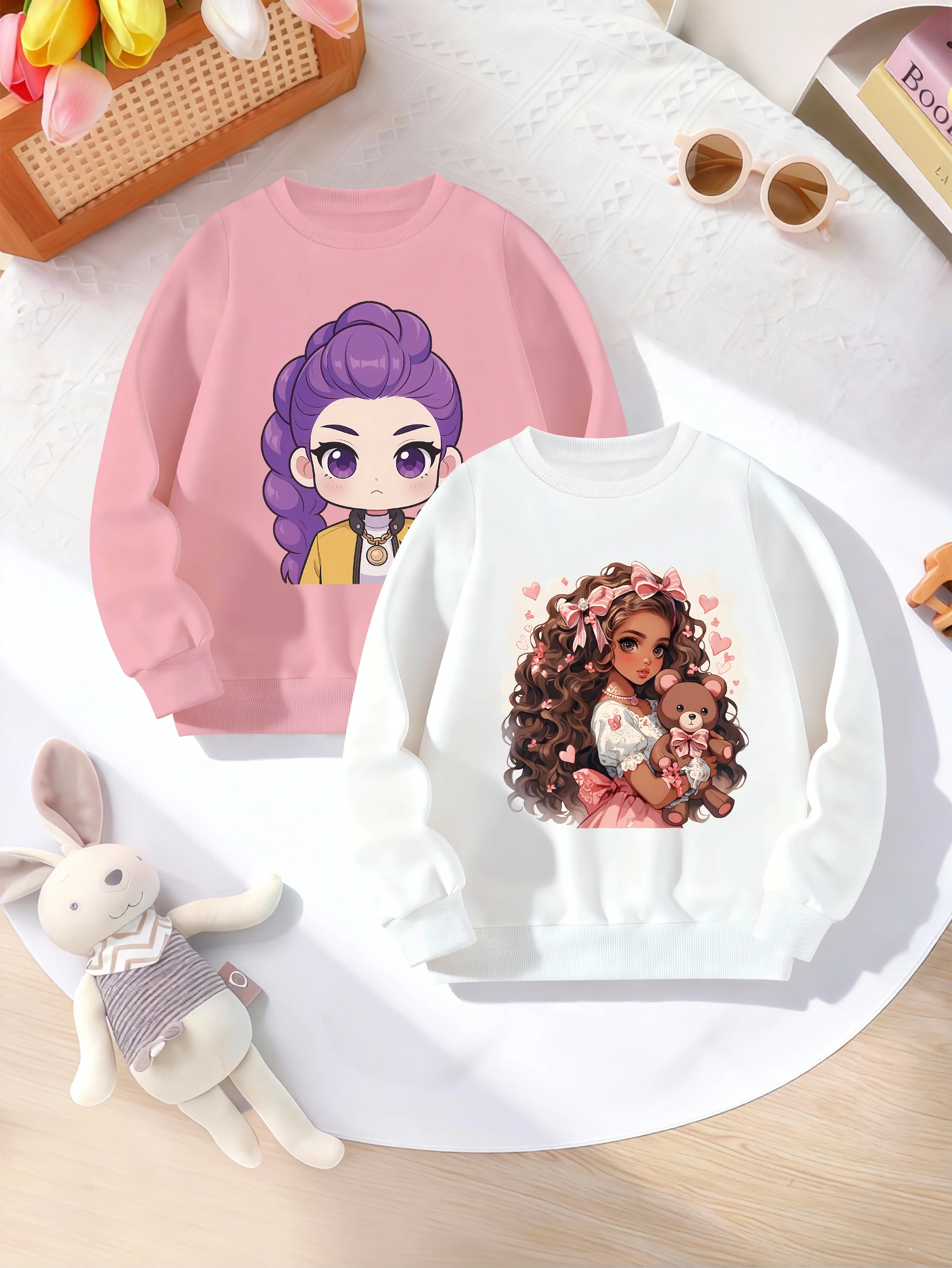 2 Pieces, Rumi, Girl Holding a Teddy Bear Pattern Print, Cute Casual Round-Neck Sweatshirt for Girls
2 Pieces, Rumi, Girl Holding a Teddy Bear Pattern Print, Cute Casual Round-Neck Sweatshirt for Girls