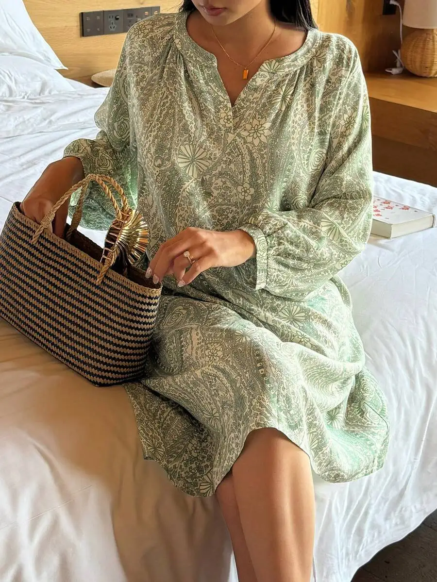 Floral Print Loose Raglan Sleeve Women Sleep Dress
Floral Print Loose Raglan Sleeve Women Sleep Dress