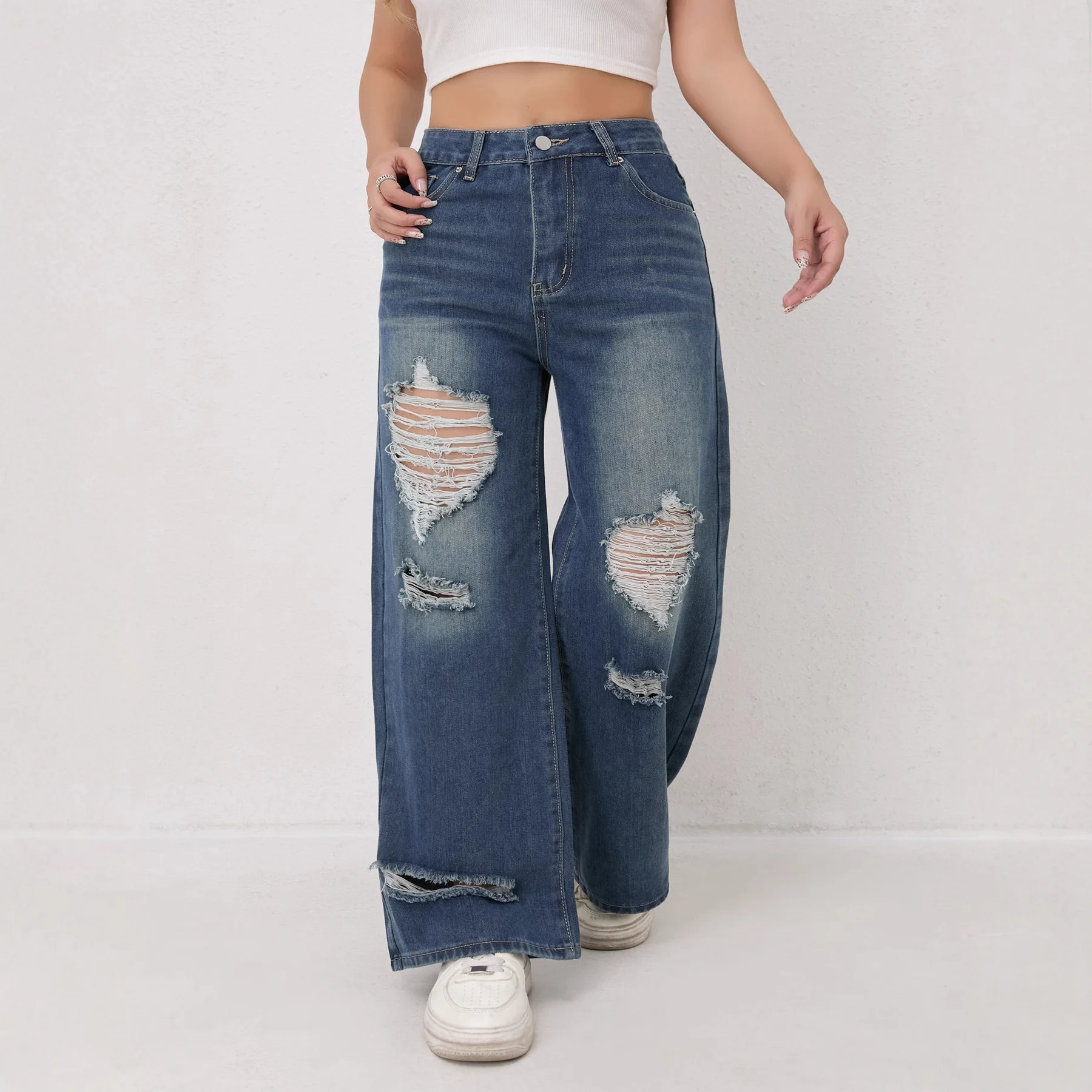 2026 Hot Women's Wide Leg Loose Heavy Ripped Jeans, European American Trendy Street Fashion Denim Trousers
2026 Hot Women's Wide Leg Loose Heavy Ripped Jeans, European American Trendy Street Fashion Denim Trousers