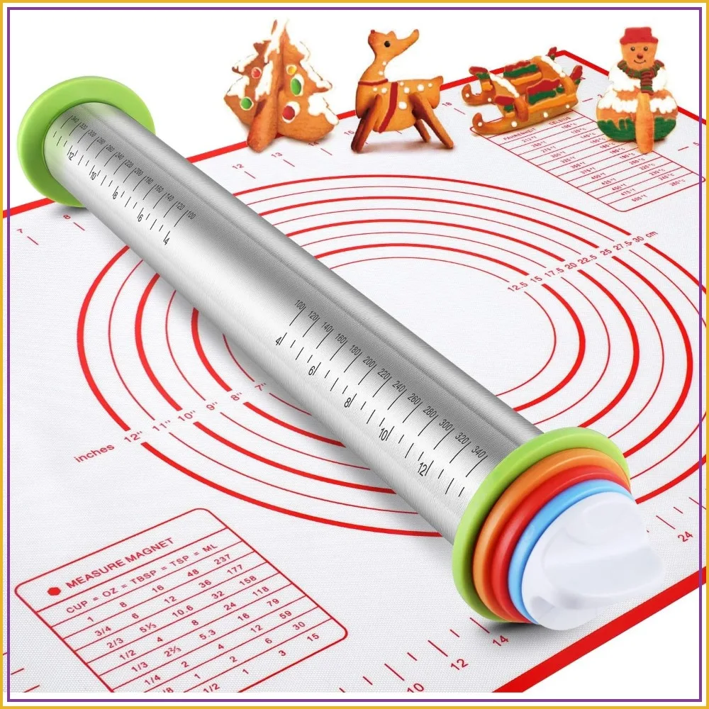 Adjustable Rolling Pin & Silicone Mat Set for Baking Dough, Pizza, Pies, Pastries
Adjustable Rolling Pin & Silicone Mat Set for Baking Dough, Pizza, Pies, Pastries