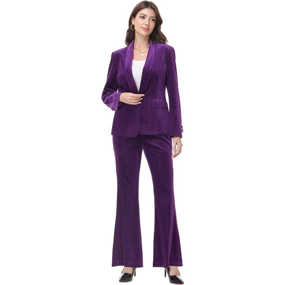 Women Pantsuit Dressy Silver Thread Velvet 2 Piece Suit Set Blazer and Flared Pants
Women Pantsuit Dressy Silver Thread Velvet 2 Piece Suit Set Blazer and Flared Pants