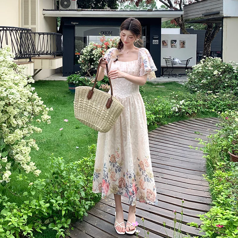 Chiffon Embroidered Floral Square Neck Flutter Sleeve Waist Cinching Slimming Dress Dresses Spring Summer Matching Set
Chiffon Embroidered Floral Square Neck Flutter Sleeve Waist Cinching Slimming Dress Dresses Spring Summer Matching Set
