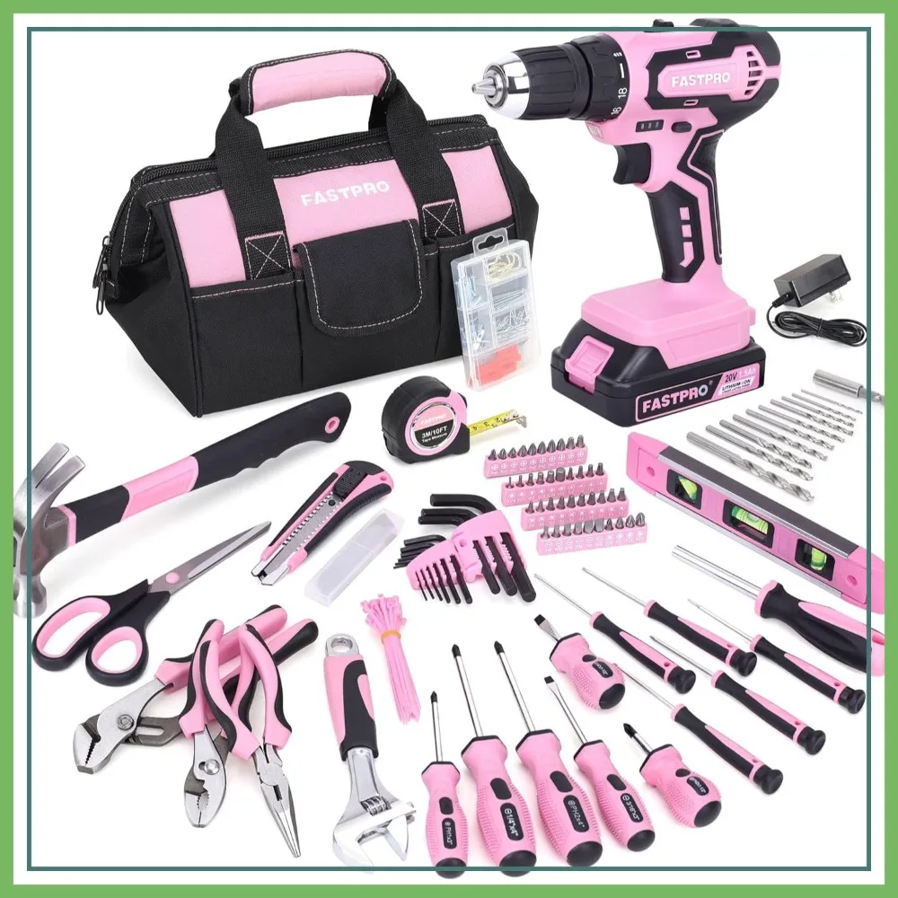 232-Piece Pink Tool Set with 20V Cordless Drill, Home Repair Kit for Women, 12-Inch Storage Bag
232-Piece Pink Tool Set with 20V Cordless Drill, Home Repair Kit for Women, 12-Inch Storage Bag