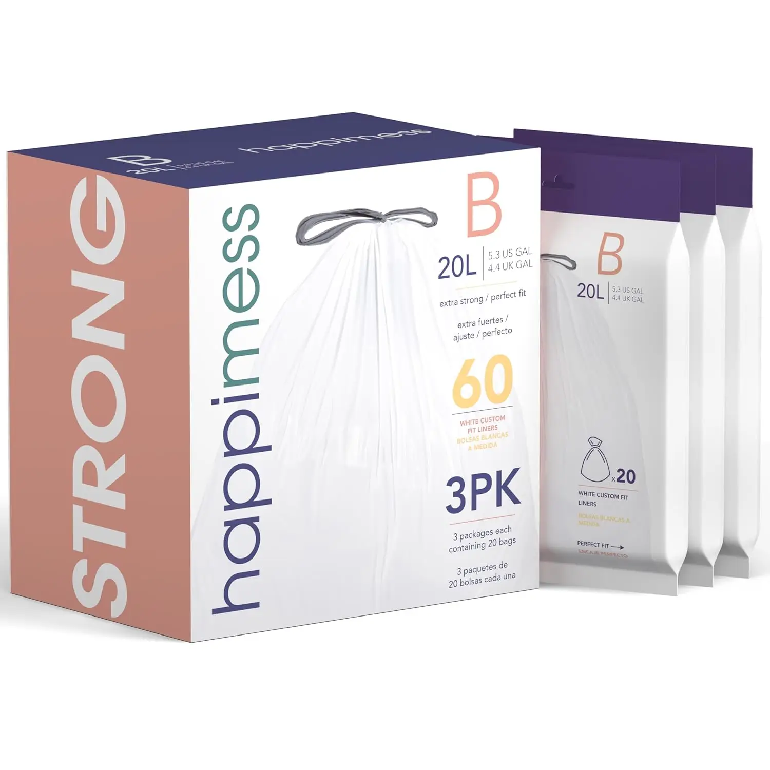 5.3 Gallon (20L) Drawstring Trash Bags, Unscented, White, Heavy Duty LDPE, 60 Count (3 Packs of 20)
5.3 Gallon (20L) Drawstring Trash Bags, Unscented, White, Heavy Duty LDPE, 60 Count (3 Packs of 20)