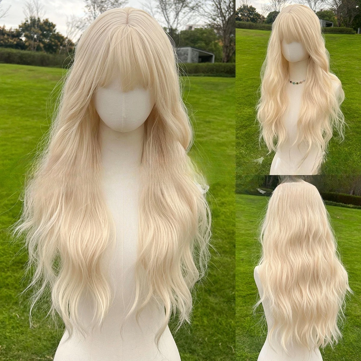 New hot-selling white wavy long curly hair chemical fiber wig Qi bangs high temperature silk material
New hot-selling white wavy long curly hair chemical fiber wig Qi bangs high temperature silk material