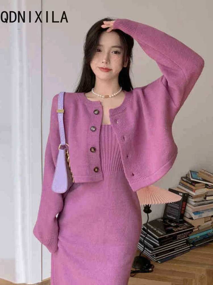 Knitted Sling Dress Set for Women Short Cardigan Sweater Tops 2 Piece Sets Womens Outfits Elegant Dress Sets Autumn New 2024
Knitted Sling Dress Set for Women Short Cardigan Sweater Tops 2 Piece Sets Womens Outfits Elegant Dress Sets Autumn New 2024