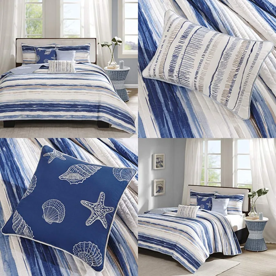 Quilt Set Cottage Coastal Design, 6 Pcs Set - All Season, Coverlet Bedspread Lightweight Bedding Layer, Shams, Toss Pillows, Fu
Quilt Set Cottage Coastal Design, 6 Pcs Set - All Season, Coverlet Bedspread Lightweight Bedding Layer, Shams, Toss Pillows, Fu