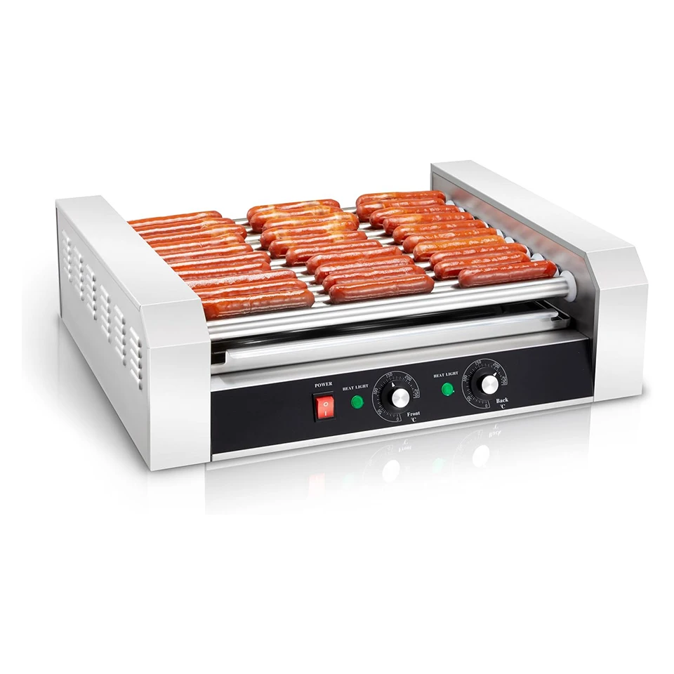 2200W Commercial 30-Hot Dog 11-Roller Grill with Removable Stainless Steel Drip Tray
2200W Commercial 30-Hot Dog 11-Roller Grill with Removable Stainless Steel Drip Tray