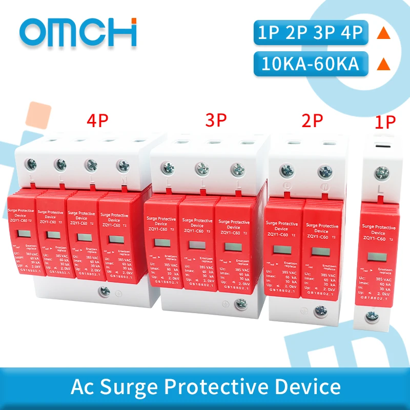 OMCH AC SPD 1P 2P 3P 4P 30KA~60K AC 385V House Lightning Surge Protector Protection Low-voltage Arrester Device
OMCH AC SPD 1P 2P 3P 4P 30KA~60K AC 385V House Lightning Surge Protector Protection Low-voltage Arrester Device