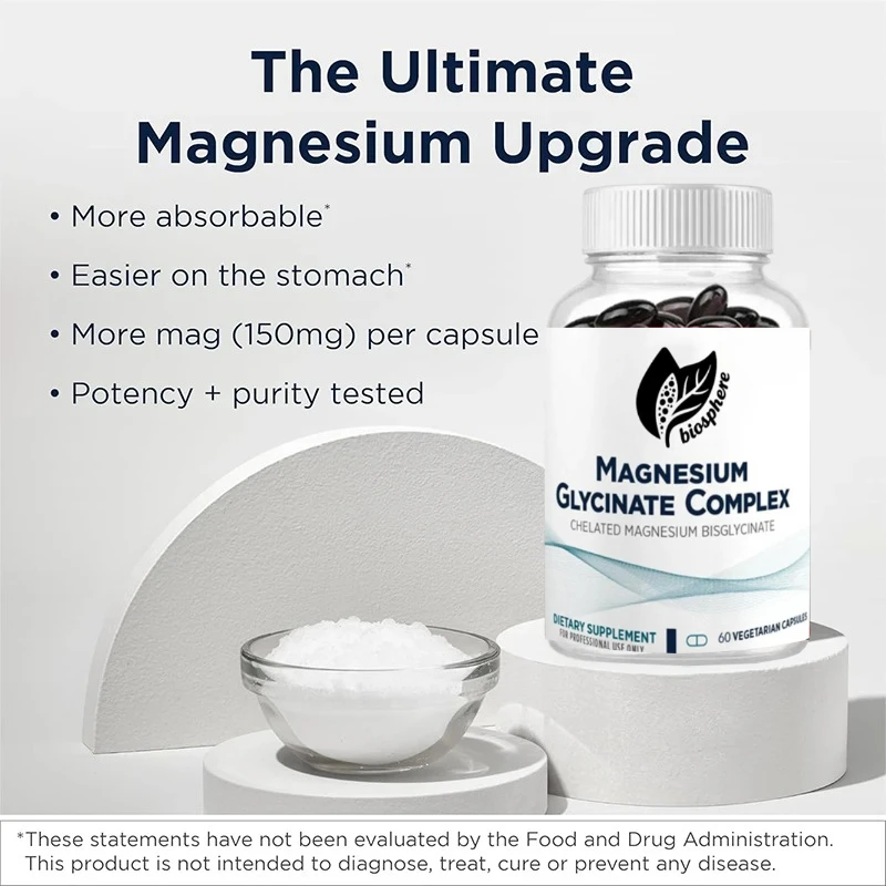 Chelated Magnesium Bisglycinate High Absorption Supplement 60 Capsules Heart Health Bone Strength Vegetarian Formula
Chelated Magnesium Bisglycinate High Absorption Supplement 60 Capsules Heart Health Bone Strength Vegetarian Formula
