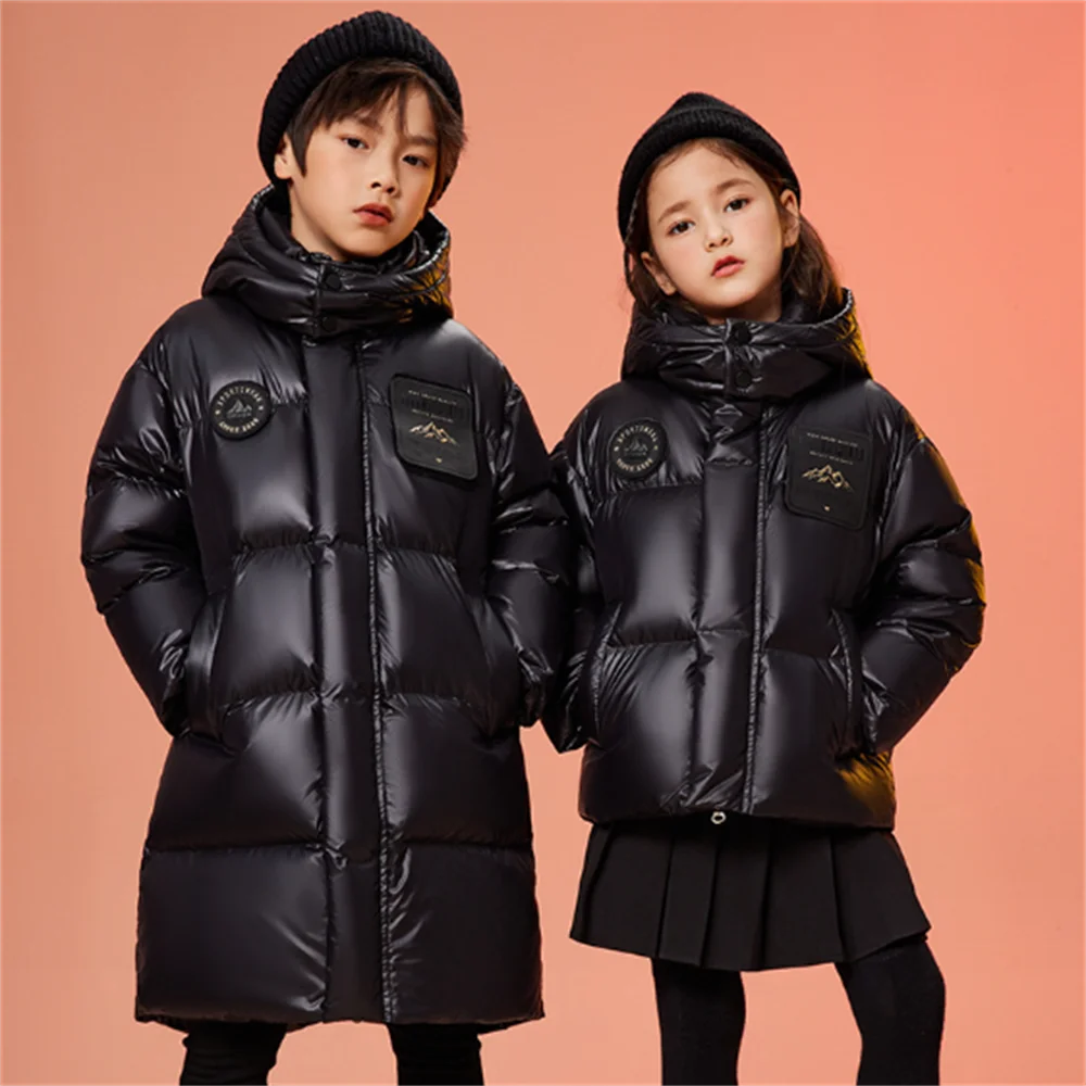 winter children long coat for boys girls fashion Hooded Black White Duck Down Outerwear
winter children long coat for boys girls fashion Hooded Black White Duck Down Outerwear