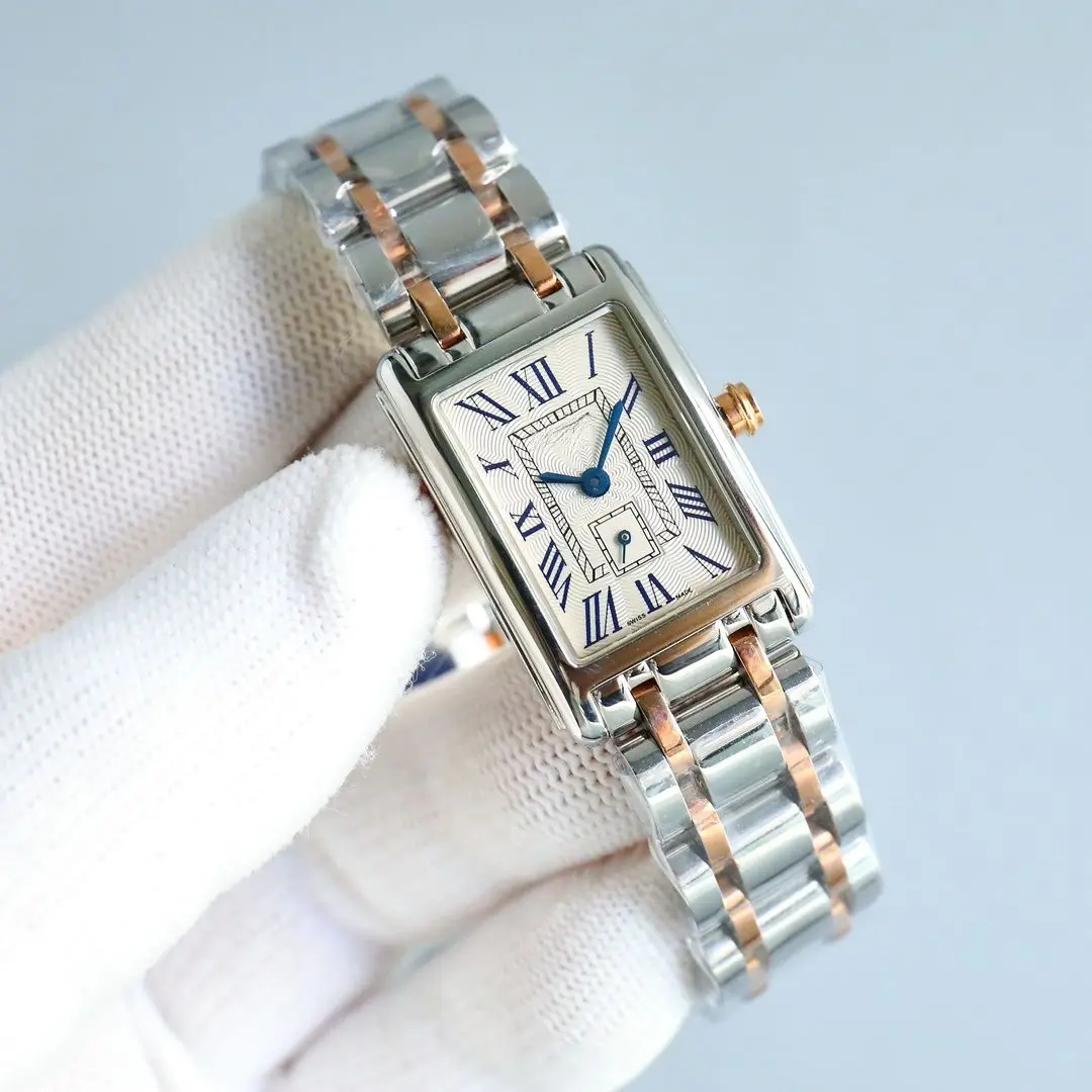 Two-Tone Stainless Steel Rectangular Watch with Roman Numerals & Date Window