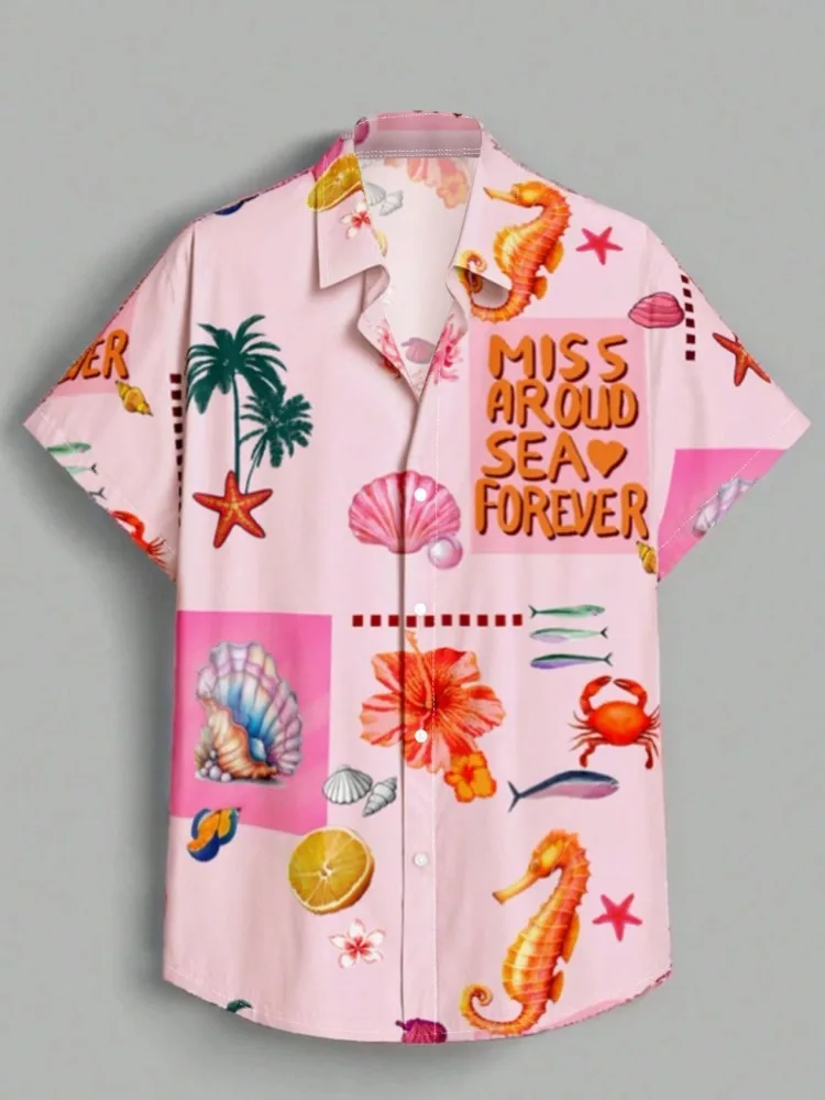 Hawaiian Men Beach Shirts Polo Collar Button Up Short Sleeve Cardigan Coats Cute Pink Shell Cartoon Pattern Graphic Tops Loose
Hawaiian Men Beach Shirts Polo Collar Button Up Short Sleeve Cardigan Coats Cute Pink Shell Cartoon Pattern Graphic Tops Loose