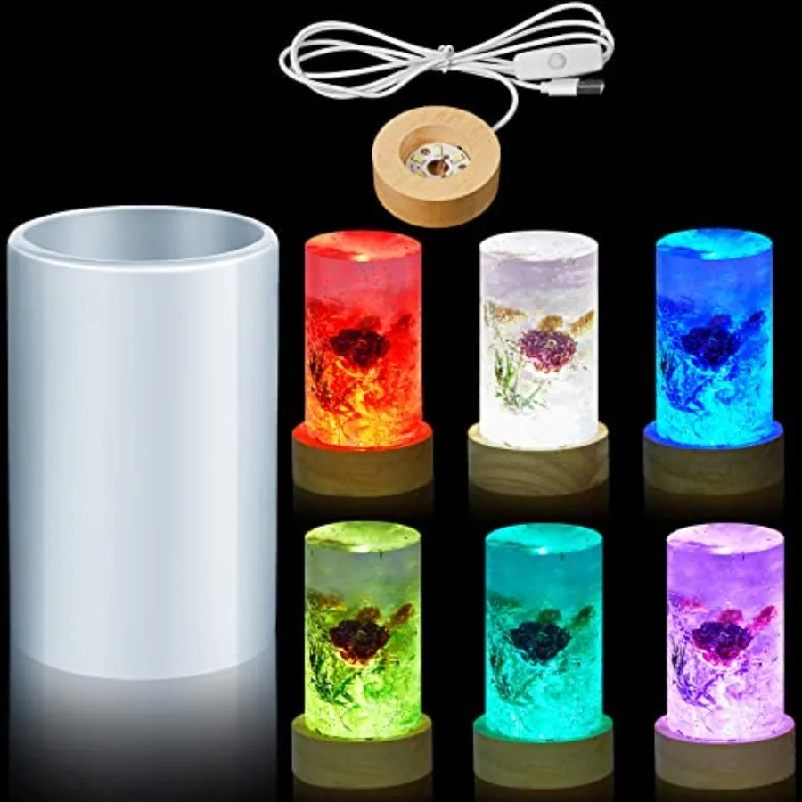 2 Pieces Cylinder Light Resin Silicone Mold Set, Include Cylinder Light Resin Mould and USB Powered Wooden Lighted Base Stand f
2 Pieces Cylinder Light Resin Silicone Mold Set, Include Cylinder Light Resin Mould and USB Powered Wooden Lighted Base Stand f