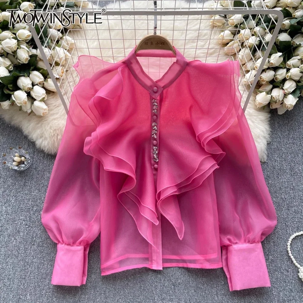 TWOTWINSTYLE Solid Patchwork Ruffles Blouse For Women O Neck Long Sleeve Spliced Single Breasted Chic Shirts Female KBL521999
TWOTWINSTYLE Solid Patchwork Ruffles Blouse For Women O Neck Long Sleeve Spliced Single Breasted Chic Shirts Female KBL521999