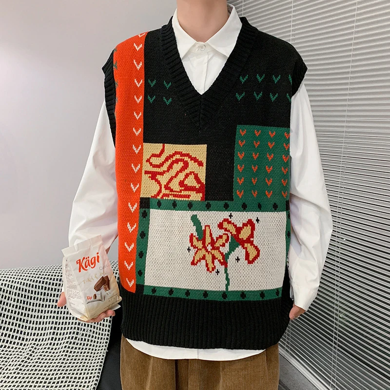 2024 Spring Men's Sweater Vest Streetwear Vintage Y2K Patchwork Sleeveless Knit Tank Tops For Men Casual Loose V Neck Jumper Top
2024 Spring Men's Sweater Vest Streetwear Vintage Y2K Patchwork Sleeveless Knit Tank Tops For Men Casual Loose V Neck Jumper Top